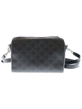 Celine Mini Boston Triomphe Canvas Calfskin Shoulder Bag Silver Brown
